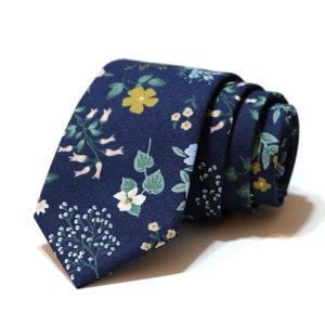 Navy Hawthorne Floral Necktie~Anniversary Gift~Mens Gift~Flower Tie~Mens Necktie~Wedding~HoBo Ties~Mens Skinny Tie~Strawberry Fields