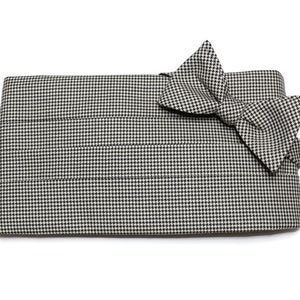 Mens Cummerbund Set~Wool Cummerbund~Houndstooth Cummerbund~Mens Formal Wear~Groomsmen~Groom~Self Tie Bow Tie~Mens Gift~Wedding~Houndstooth