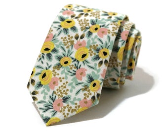 Cream Rosa Floral Necktie~Floral Tie~Anniversary Gift~Mens Tie~Flower Tie~Mens Necktie~Wedding~HoBo Ties~Skinny Tie~Boys Necktie~Yellow~Mint