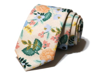 Blush Birch Floral Necktie~Anniversary Gift~Mens Gift~Flower Tie~Mens Necktie~Wedding~HoBo Ties~Mens Skinny Tie~Primavera~Blue~Coral~Peach