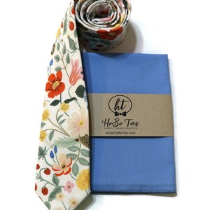 Ivory Strawberry Fields Floral Necktie Rifle Paper Co Fabric Pocket Square Wedding Necktie Handmade Necktie Wedding Gift image 6
