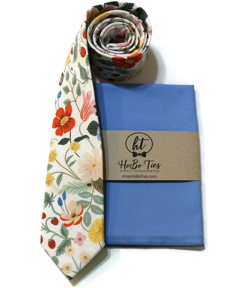 Ivory Strawberry Fields Floral Necktie Rifle Paper Co Fabric Pocket Square Wedding Necktie Handmade Necktie Wedding Gift image 6