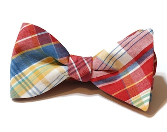 Newport Plaid Mens Bow Tie~Red & Blue Plaid Tie~Self Tie Bow Tie~Pre-Tied Bow Tie~Groom Bow Tie~Groomsmen Bow Tie~Wedding Accessory