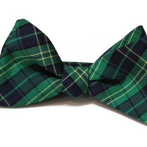 Mens Tartan Plaid Bow Tie~Green~Blue~Navy~Yellow~Self Tie Bow Tie~Pre-Tied Bow Tie~Plaid Bow Tie~Groom Bow Tie~Groomsmen~Christmas Tie