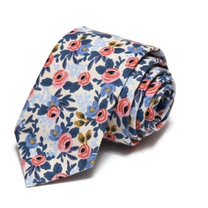 Periwinkle Rosa Floral Necktie~Anniversary Gift~Mens Gift~Flower Tie~Mens Necktie~Wedding~HoBo Ties~Skinny Tie~Slim~Rifle Paper Co Fabric