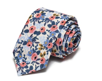 Periwinkle Rosa Floral Necktie~Anniversary Gift~Mens Gift~Flower Tie~Mens Necktie~Wedding~HoBo Ties~Skinny Tie~Slim~Rifle Paper Co Fabric