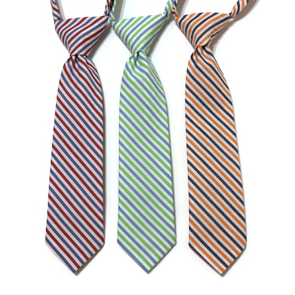 Stripe Boys Necktie~Cotton Necktie~Wedding Tie~Boys Pretied Necktie~Toddler~Infant~Red~Navy~Orange~Blue~Green