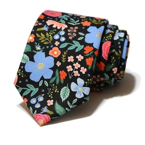 Black Wild Rose Floral Necktie~Anniversary Gift~Mens Gift~Flower Tie~Mens Necktie~Wedding~HoBo Ties~Mens Skinny Tie~Primavera~Coral~Peach