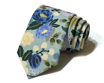 Mint Metallic Vintage Blossom Floral Necktie~Floral Tie~Anniversary Gift~Flower Tie~Mens Necktie~Wedding~Skinny Tie~Boys Tie~Blush~Sage~Blue