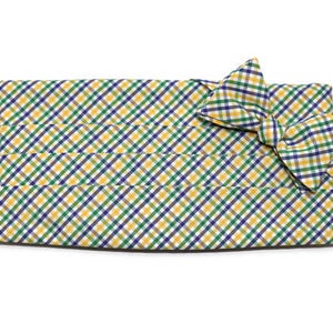 Mardi Gras Cummerbund & Bow Tie~Mens Cummerbund Set~Tattersall Bow Tie~Mens Formal Wear~Groomsmen~Groom~Self Tie Bow Tie~Men Gift~Wedding~