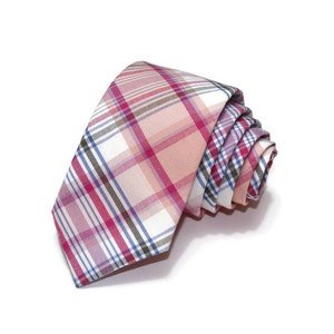 Pink Plaid Necktie~Anniversary Gift~Wedding Tie~Necktie~Mens Gift~Boys Necktie~Mens Necktie~Salmon Pink~Newport Plaid~Pink Necktie~