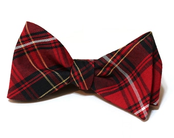 Mens Tartan Plaid Bow Tie~Yellow~Black~Red~White~Self Tie Bow Tie~Pre-Tied Bow Tie~Plaid Bow Tie~Groom Bow Tie~Groomsmen~Christmas Tie