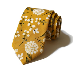 Mustard Floral Necktie~Anniversary Gift~Mens Gift~Flower Tie~Mens Necktie~Wedding~HoBo Ties~Mens Skinny Tie~