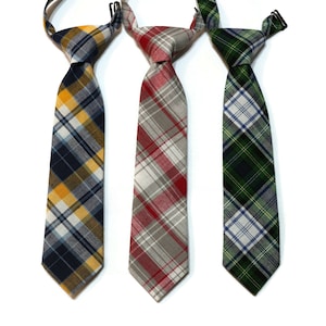 Madras Plaid Boys Necktie~Cotton Necktie~Wedding Tie~Boys Pretied Necktie~Plaid Necktie~Navy Blue~Yellow~Red~Gray~Grey~Green~Blue~Easter Tie