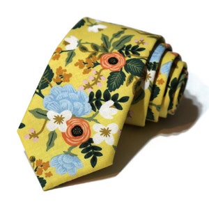 Yellow Birch Floral Necktie~Anniversary Gift~Mens Gift~Flower Tie~Mens Necktie~Wedding~HoBo Ties~Mens Skinny Tie~Primavera~Blue~Coral~Peach