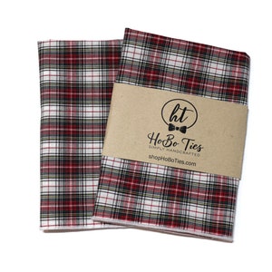 Red White & Hunter Green Tartan Plaid Pocket Square~Wedding Accessory~Anniversary Gift~Mens Pocket Square~Gift~Christmas Pocket Square