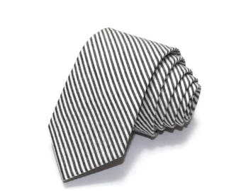 Black Stripe Seersucker Necktie~Cotton Necktie~Anniversary Gift~Wedding Tie~Mens Gift~Cotton Tie~Mens Tie~Black Tie