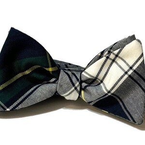 Mens Tartan Plaid Bow Tie~Navy White & Green~Self Tie Bow Tie~Pre-Tied Bow Tie~Plaid Bow Tie~Groom Tie~Groomsmen Bow Tie~Fall Plaid Tie