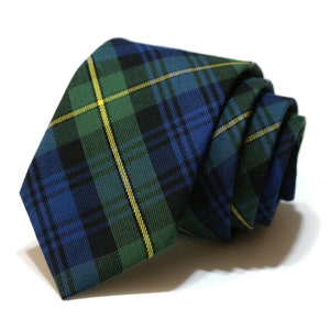 Tartan Plaid Mens Necktie~Cotton Necktie~Anniversary Gift~Wedding Tie~Mens Skinny Necktie~Mens Gift~Skinny Tie~Blue Green Yellow Plaid
