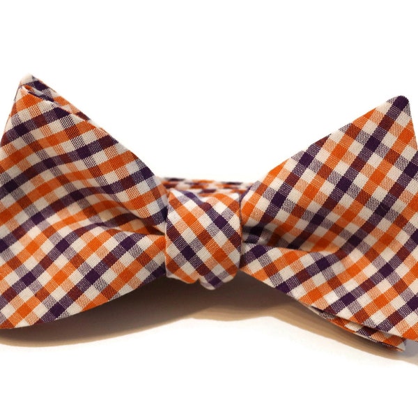 Purple & Orange Tattersall Check Bow Tie~Mens Self Tie Bow Tie~Pre-Tied~Anniversary Gift~HoBo Ties~Cotton Bow Tie~Wedding~Clemson Bow Tie