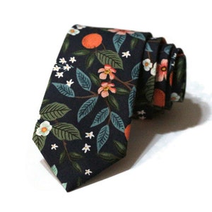 Navy Citrus Grove Floral Necktie - Rifle Paper Co Fabric - Pocket Square - Wedding Necktie - Trendy Wedding - Wedding Gift - Handmade Tie