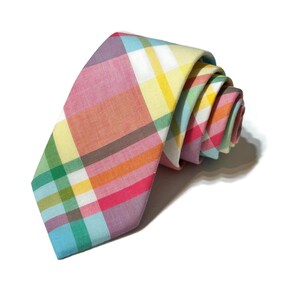 Madras Plaid Cotton Necktie: Handmade Skinny or Standard