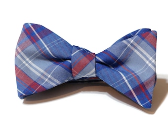 Newport Plaid Mens Bow Tie~Red, White & Blue Plaid Tie~Self Tie Bow Tie~Pre-Tied Bow Tie~Groom Bow Tie~Groomsmen Bow Tie~Wedding Accessory