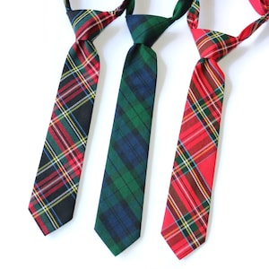 Tartan Plaid Cotton Boys Necktie: Pretied Wedding Christmas Tie