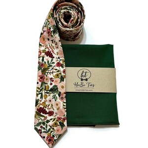 Rose Garden Party Petite Floral Necktie Rifle Paper Co W/ Pesto Pkt Sq