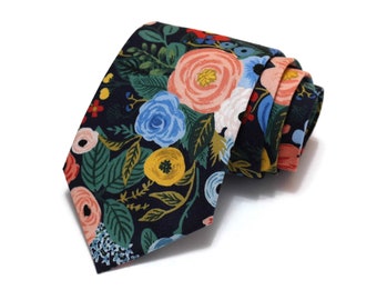 Navy Garden Party Floral Necktie~Anniversary Gift~Mens Flower Tie~Mens Necktie~Wedding~HoBo Ties~Mens Skinny Tie~Wildwood~Green~Pink~Peach