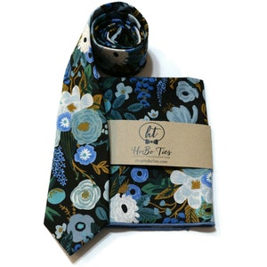 Blue Garden Floral NecktieFloral TieAnniversary GiftFlower TieMens NecktieWeddingHoBo TiesSkinny TieBoys NecktieSlateSageLarge W/ Matching Pkt Sq