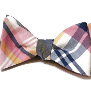 Newport Plaid Mens Bow Tie~Navy & Pink Plaid Tie~Self Tie Bow Tie~Pre-Tied Bow Tie~Groom Bow Tie~Groomsmen Bow Tie~Wedding Accessory