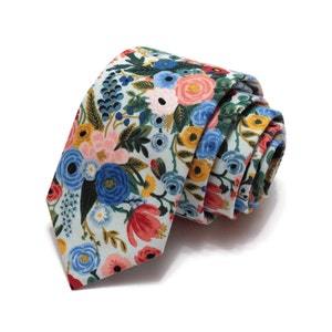 Mint Blue Garden Party Petite Floral Necktie~Anniversary Gift~Flower Tie~Mens Necktie~Wedding~HoBo Ties~Skinny Tie~Rifle Paper Co Fabric
