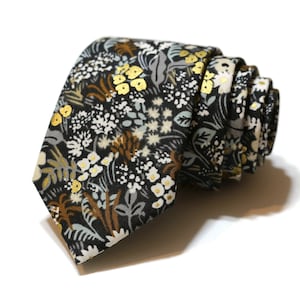 Grey Metallic Meadow Floral Necktie~Anniversary Gift~Mens Gift~Flower Tie~Mens Necktie~Wedding~HoBo Ties~Mens Skinny Tie~Blue~Sage~Tan~Gold