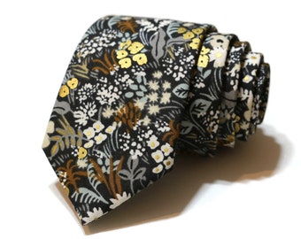Men’s Floral Necktie • Rifle Paper Co Fabric • Wedding Tie • Groomsmen Gift • Handmade Cotton Tie • Vintage Floral Print