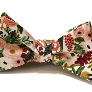 Rose Garden Party Petite Floral Bow Tie - Rifle Paper Co Fabric - Pocket Square - Wedding Bow Tie - Trendy Wedding - Cotton  - Handmade