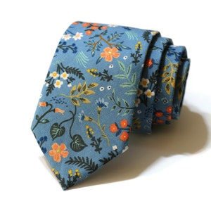 Blue Metallic Wildwood Floral Necktie - Rifle Paper Co - Wedding Tie - Pocket Square - Mens Necktie - Handmade - Cotton Anniversary - Trendy