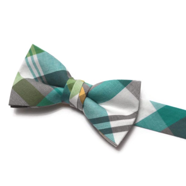 Boys Plaid Bow Tie~Blue~Gray~Yellow~Green~Plaid~Easter Bow Tie-Boys Bow Tie~Boys Bowtie~Boys Tie~Wedding Tie~Cotton Bow Tie~Pre-Tied Tie