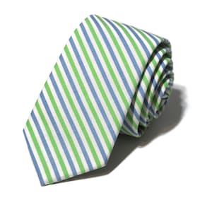 Green & Blue Stripe Necktie~Cotton Necktie~Anniversary Gift~Wedding Tie~Mens Gift~Skinny Tie~Mens Tie~Boys Necktie~Cornflower Blue~Lime