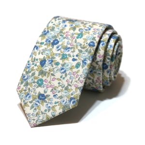 Blue & Sage Floral Necktie - Cotton Anniversary - Wedding Tie - Pocket Square - Trendy Wedding - Handmade - Boys Necktie - Groomsman Tie