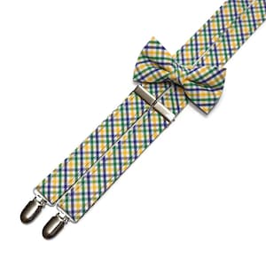 Boys Mardi Gras Suspenders~Wedding Suspenders~Wedding Accessory~Boys Suspender Set~ Tattersall~Mardi Gras~Purple Green Gold