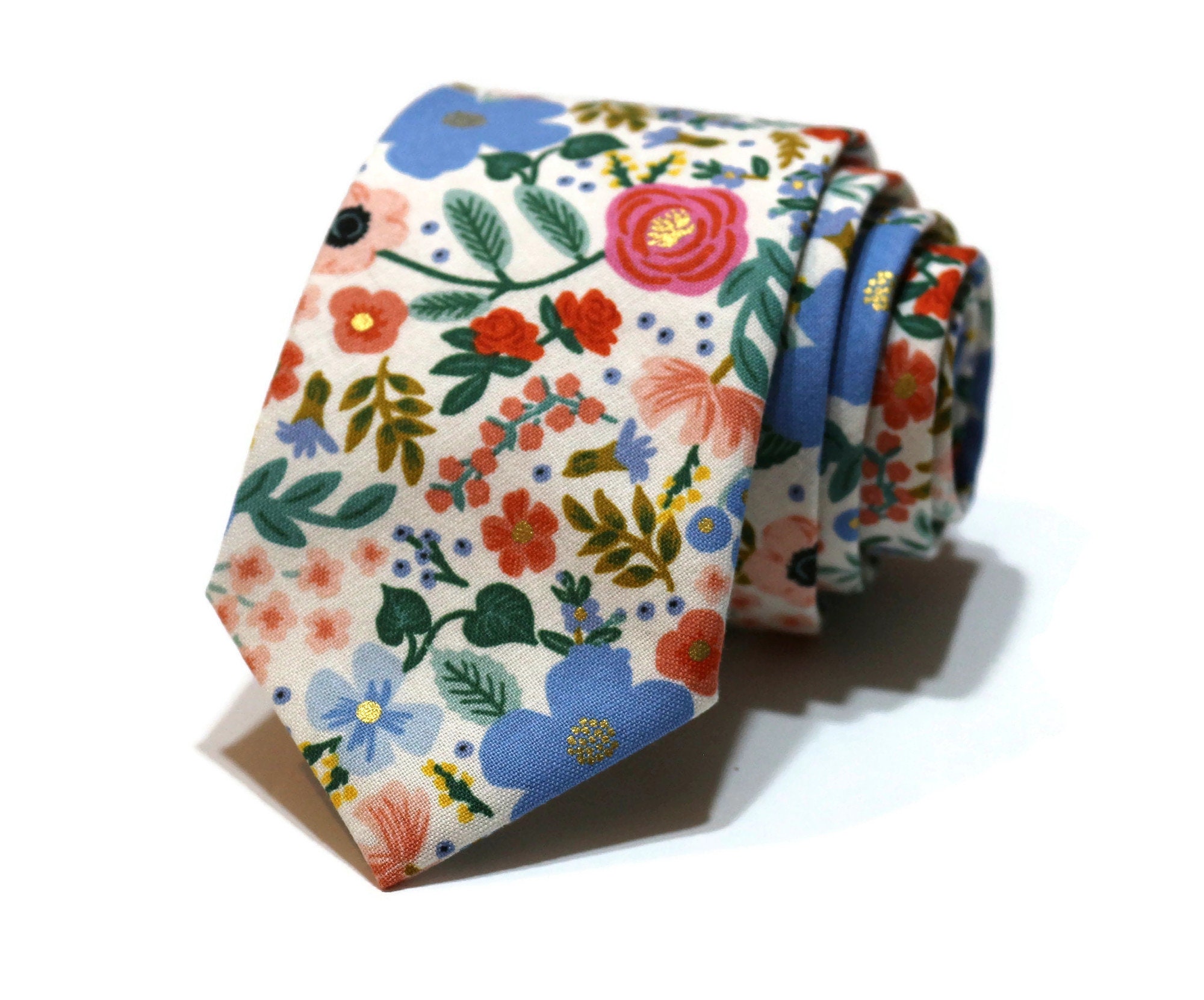 Cream Wild Rose Floral Necktie~Anniversary Gift~Mens Gift~Flower Tie~Mens Necktie~Wedding~HoBo Ties~Mens Skinny Tie~Primavera~Coral~Peach