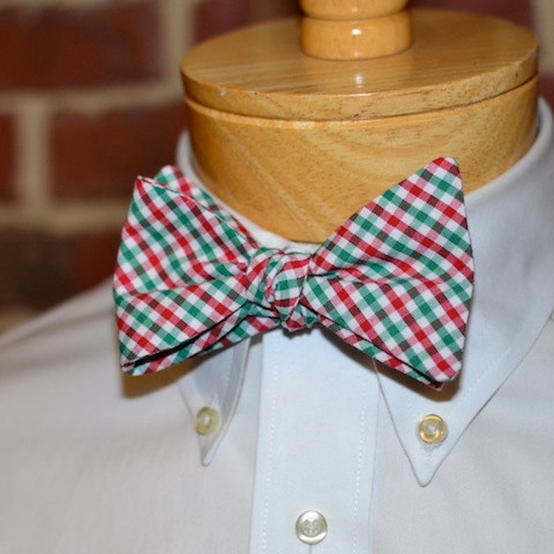 Red and Green Tattersall Bow Tie~Mens Self Tie Bow Tie~Mens Pre Tied~Anniversary Gift~Mens Gift~Cotton Bow Tie~Christmas~Holiday Bow Tie