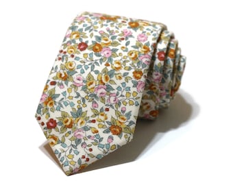 Burnt Orange & Pink Floral Necktie~Floral Tie~Anniversary Gift~Wedding Tie~Mens Gift~Boys Necktie~Mens Necktie~Wedding~HoBo Ties~Mens Tie