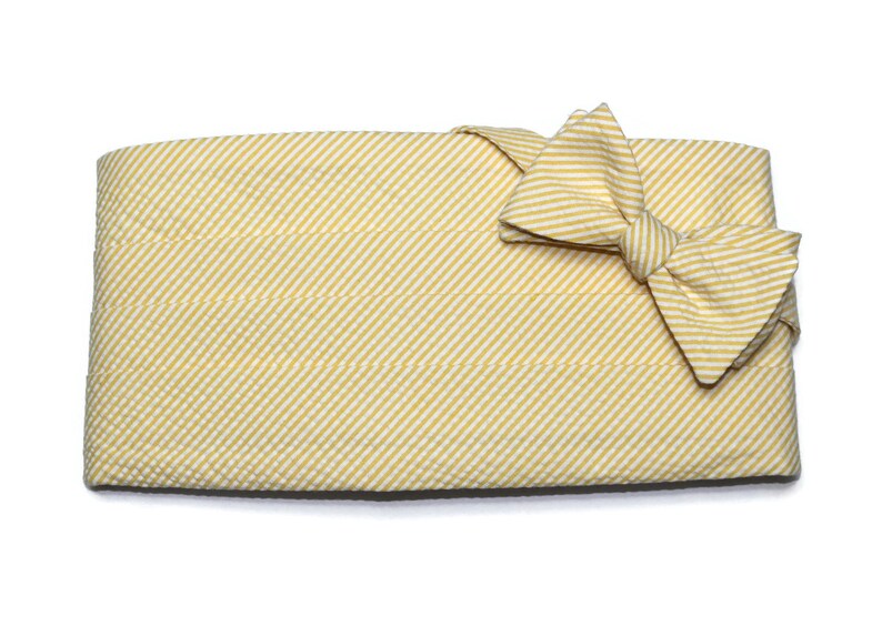Lemon Yellow Seersucker Stripe Cummerbund /& Bow Tie~Mens Cummerbund Set~Mens Formal Wear~Groomsmen~Groom~Self Tie Bow Tie~Men Gift~Wedding