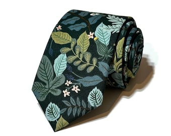 Hunter Verte Floral Necktie~Floral Tie~Anniversary Gift~Flower Tie~Mens Tie~Wedding~Skinny Tie~Boys Necktie~Rifle Paper Co Fabric