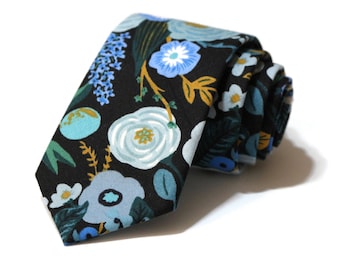 Blue Garden Floral Necktie~Floral Tie~Anniversary Gift~Flower Tie~Mens Necktie~Wedding~HoBo Ties~Skinny Tie~Boys Necktie~Slate~Sage~Large