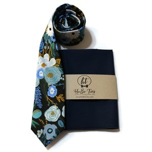 Blue Garden Floral NecktieFloral TieAnniversary GiftFlower TieMens NecktieWeddingHoBo TiesSkinny TieBoys NecktieSlateSageLarge W/ Navy Pkt Sq