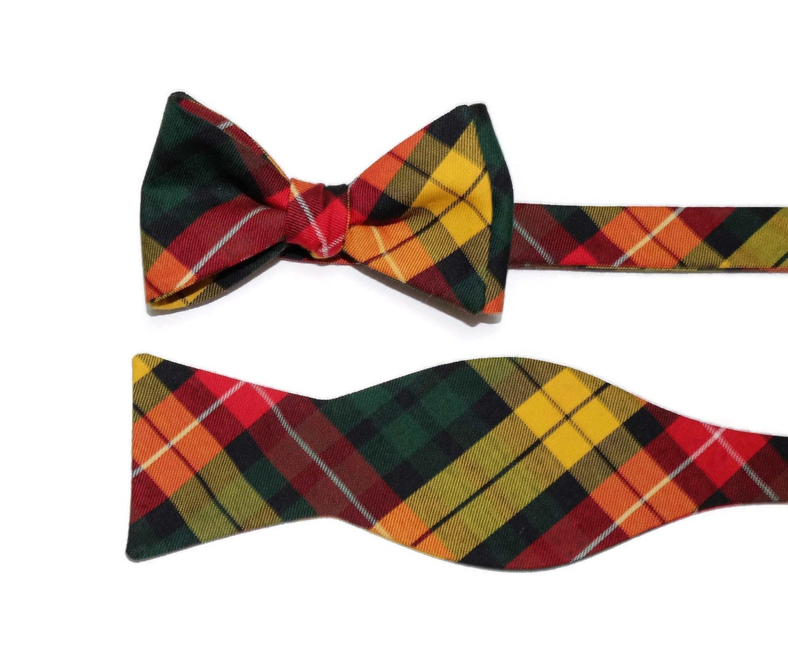 Mens Tartan Plaid Bow Tiered Yellow & Greenself Tie Bow Etsy