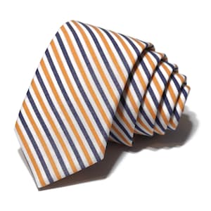 Orange & Navy Blue Stripe Necktie~Cotton Necktie~Anniversary Gift~Wedding Tie~Auburn Tigers Tie~Mens Gift~Skinny Tie~Mens Tie~Boys Necktie